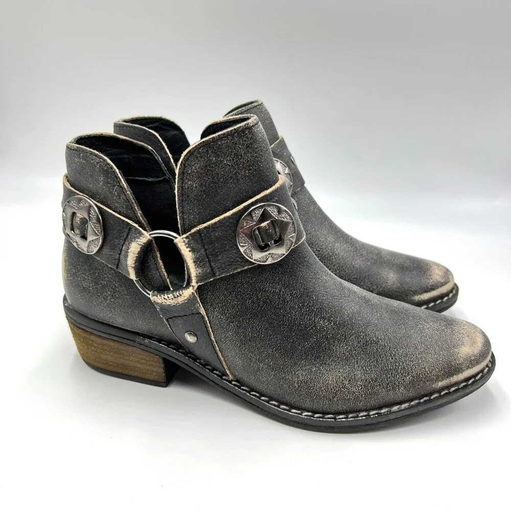Chinese Laundry Womens Size 6 Black Distressed Austin Western Style‎ Ankle Boots